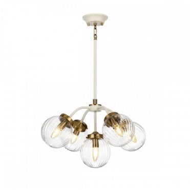 COSMOS 5 Light Hanging Ceiling Pendant in Antique Brass and Cream/Ivory