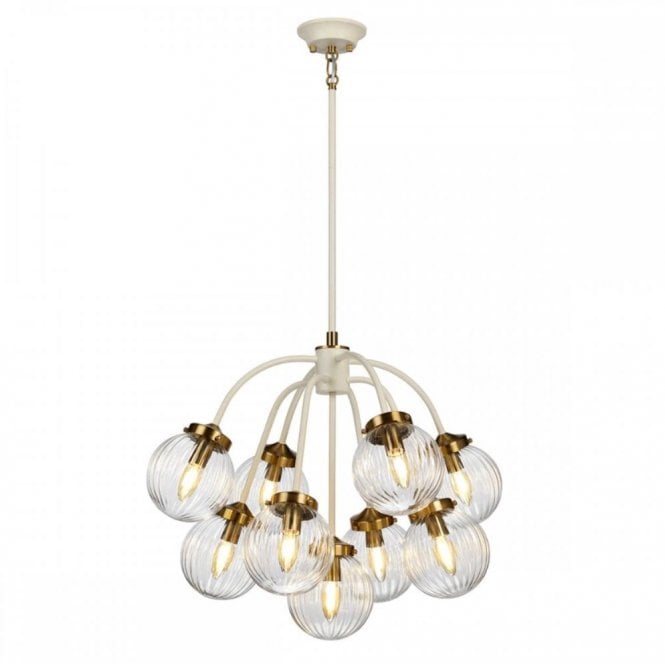 COSMOS 9 Light Hanging Ceiling Pendant Light in Antique Brass and Cream/Ivory