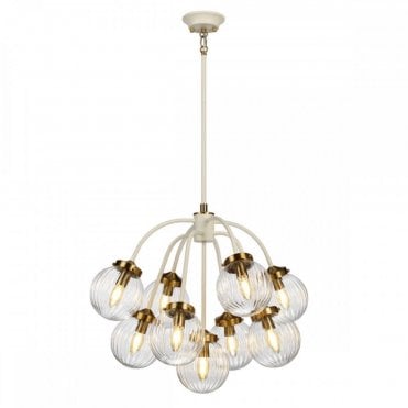 COSMOS 9 Light Hanging Ceiling Pendant Light in Antique Brass and Cream/Ivory