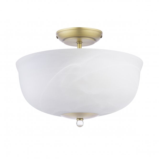 Cossington Semi-Flush Uplighter Matt Antique Brass & White Marble Effect Glass