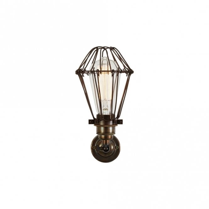 COTONOU - Industrial Cage Wall Light In Antique Brass