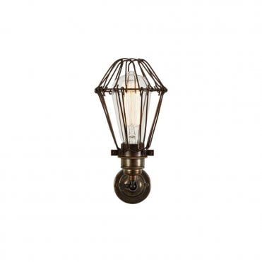 COTONOU - Industrial Cage Wall Light In Antique Brass