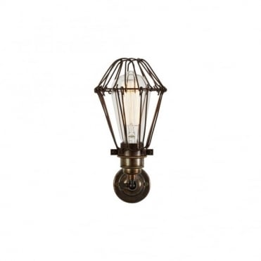 COTONOU - Industrial Cage Wall Light In Antique Brass