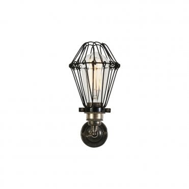 COTONOU - Industrial Cage Wall Light In Antique Silver