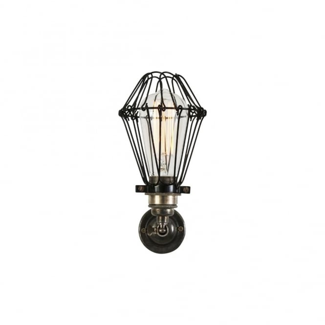 COTONOU - Industrial Cage Wall Light In Antique Silver