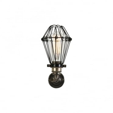 COTONOU - Industrial Cage Wall Light In Antique Silver
