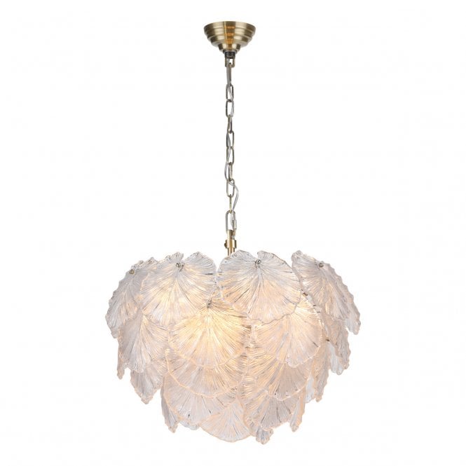 COURTNEY 10 Light Ceiling Pendant | Textured Glass and Antique Brass