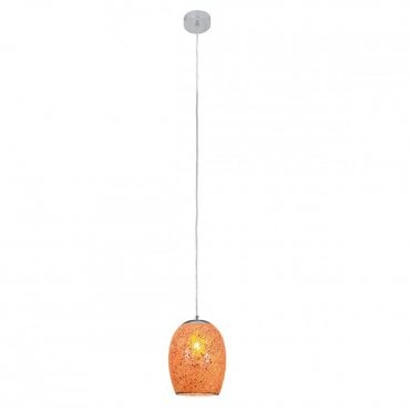 CRACKLE - 1 Light Ceiling Pendant Orange Mosaic Glass and Satin Silver