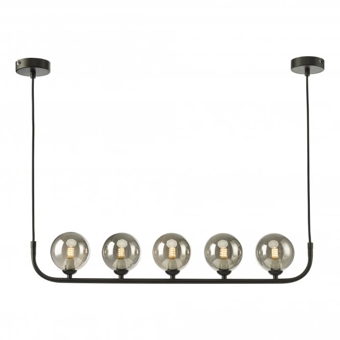 CRADLE 5 Light Bar Pendant Matt Black With Smoked Glass