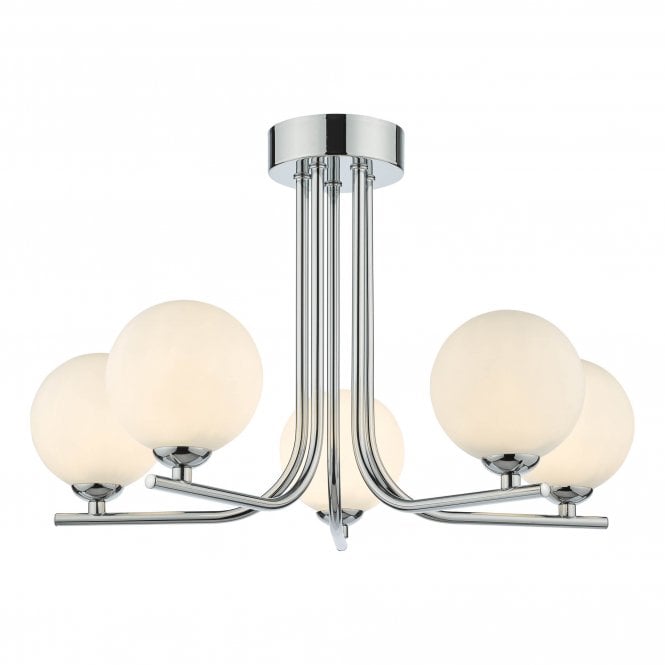 CRADLE 5 Light Semi Flush Polished Chrome Opal Glass