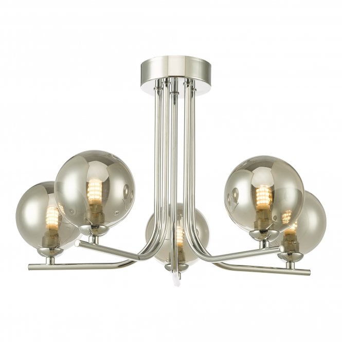 CRADLE 5 Light Semi Flush Polished Chrome Smoked Glass