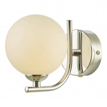 chrome wall light with opal glass globe shade