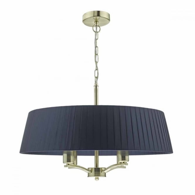 CRISTEN - 4lt Ceiling Pendant in Satin Brass with Navy Shade
