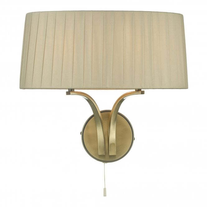 CRISTIN 2 Light Wall Light Antique Brass With Taupe Lamp Shade