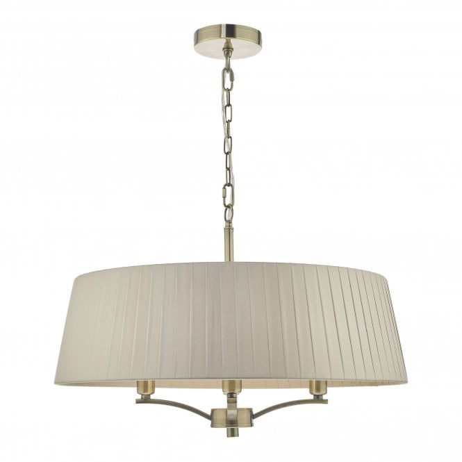 CRISTIN 4 Light Ceiling Pendant Antique Brass With Taupe Ribbon Shade