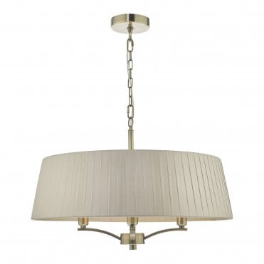 CRISTIN 4 Light Ceiling Pendant Antique Brass With Taupe Ribbon Shade