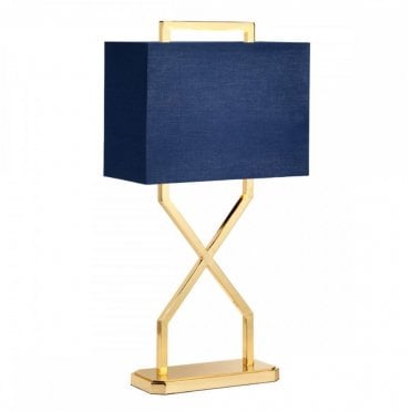 Table Lamp in Gold - Navy Blue Shade
