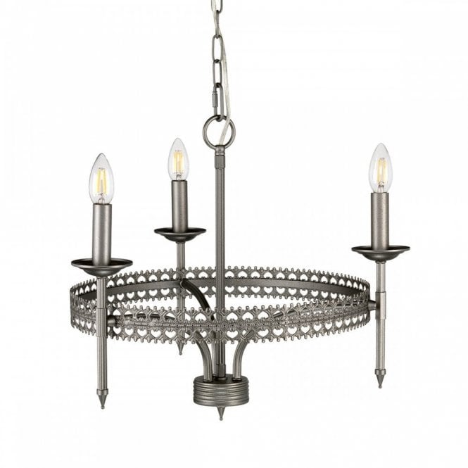 CROWN Medieval Style 3 Light Ceiling Chandelier in Iron Gate