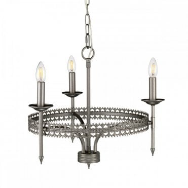 CROWN Medieval Style 3 Light Ceiling Chandelier in Iron Gate