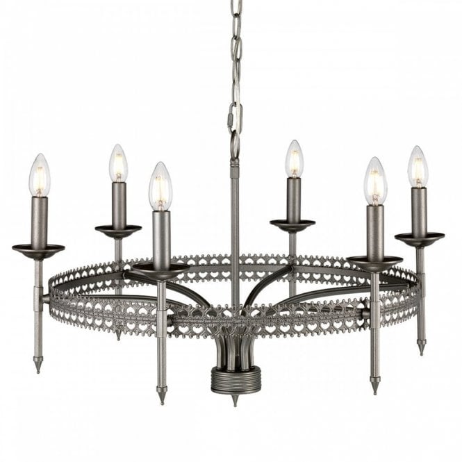 CROWN Medieval Style 6 Light Ceiling Chandelier in Iron Gate