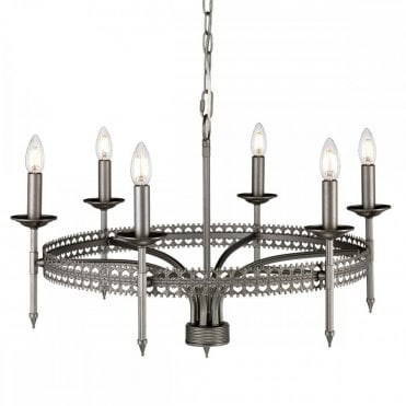 CROWN Medieval Style 6 Light Ceiling Chandelier in Iron Gate