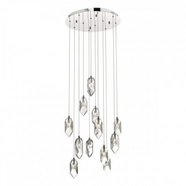 CRYSTAL 12lt Cluster Pendant Polished Chrome & Crystal