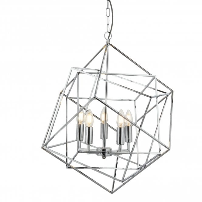 CUBE 5 Light Pendant Geometric Cube Frame Chrome