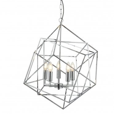 CUBE 5 Light Pendant Geometric Cube Frame Chrome