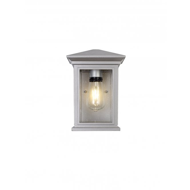 CURA Flush Wall Lamp, E27, IP54 Silver Grey Clear Seeded Glass,