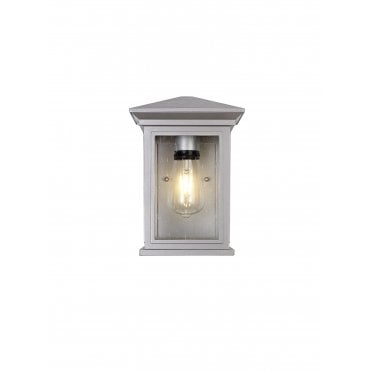 CURA Flush Wall Lamp, E27, IP54 Silver Grey Clear Seeded Glass,