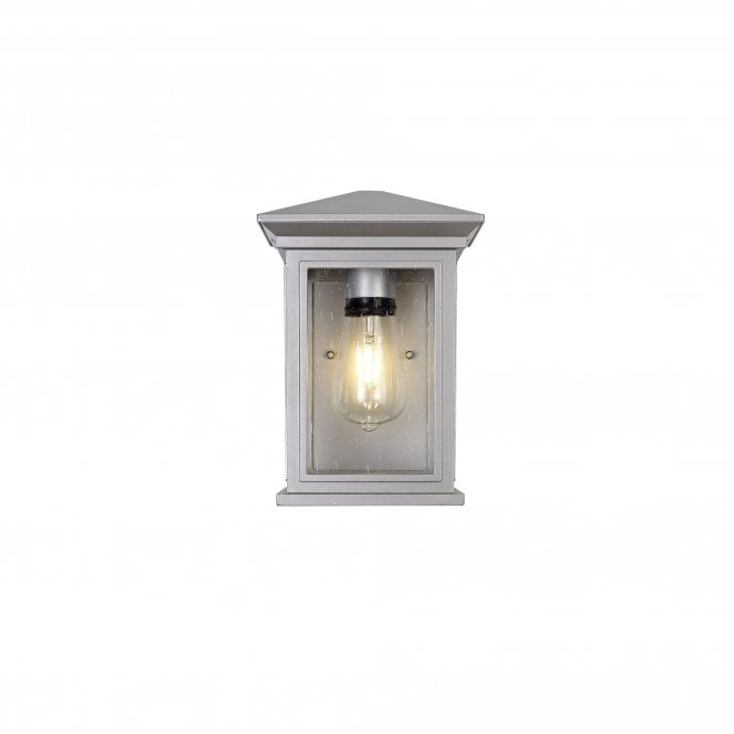 CURA Flush Wall Lamp, E27, IP54 Silver Grey Clear Seeded Glass,