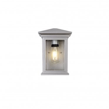CURA Flush Wall Lamp, E27, IP54 Silver Grey Clear Seeded Glass,