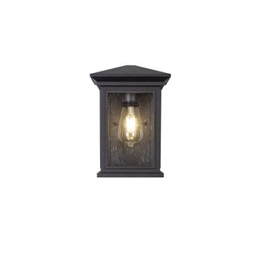 CURA Flush Wall Lamp, IP54 Anthracite Clear Seeded Glass,
