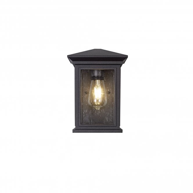 CURA Flush Wall Lamp, IP54 Anthracite Clear Seeded Glass,