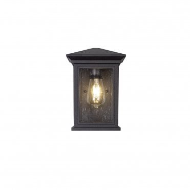 CURA Flush Wall Lamp, IP54 Anthracite Clear Seeded Glass,