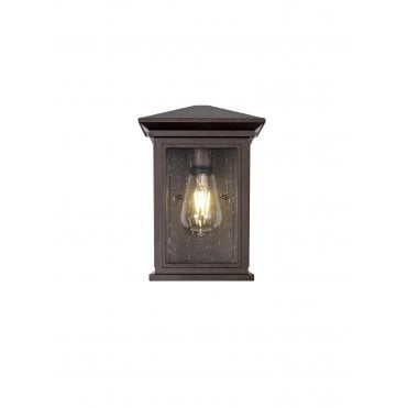 CURA Flush Wall Lamp, IP54 Antique Bronze Clear Seeded Glass,