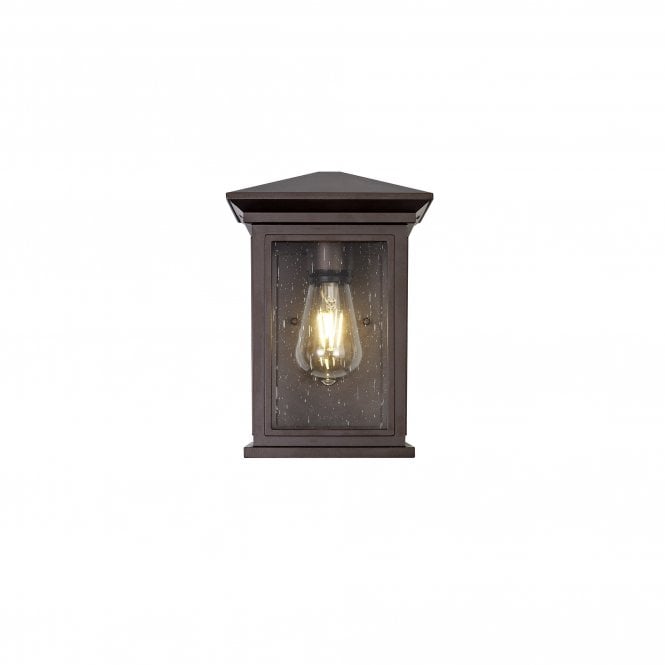 CURA Flush Wall Lamp, IP54 Antique Bronze Clear Seeded Glass,