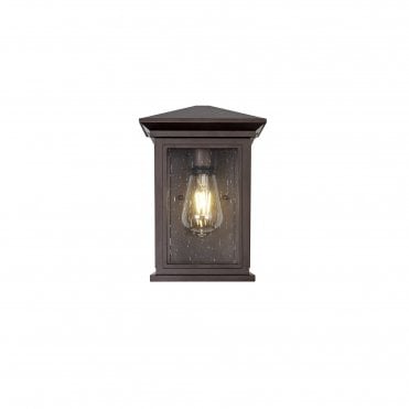 CURA Flush Wall Lamp, IP54 Antique Bronze Clear Seeded Glass,