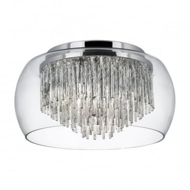 CURVA - Clear Glass Shade 4 Light Flush/Aluminium Spiral Tubes
