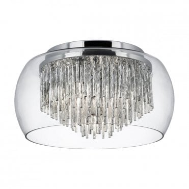 CURVA - Clear Glass Shade 4 Light Flush/Aluminium Spiral Tubes