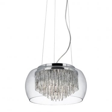 Modern Ceiling Pendant With Aluminium Tubes And Glass Shade