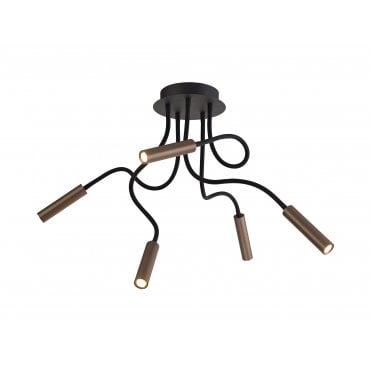 CUSTOM 5 Light Adjustable Arms Dimmable Ceiling Light Black/Satin Copper