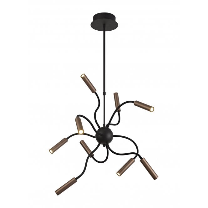 CUSTOM 9 Light Adjustable Arms Dimmable Ceiling Pendant Light Black/Satin Copper