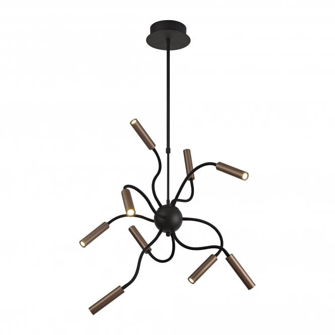 CUSTOM 9 Light Adjustable Arms Dimmable Ceiling Pendant Light Black/Satin Copper