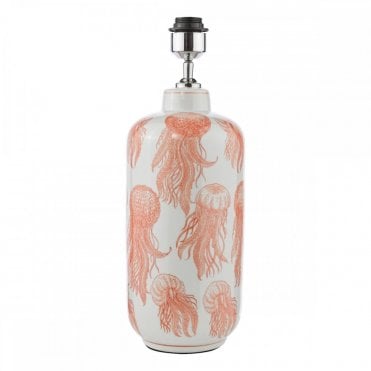 ceramic table lamp with coral pink jellyfish
