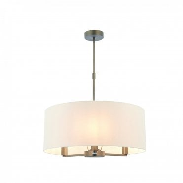 DALEY 3 Light Ceiling Pendant Antique Bronze & Vintage White Faux Silk