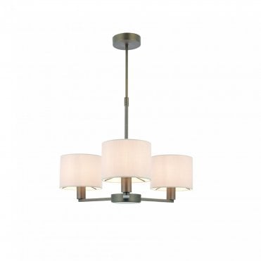 DALEY 3 Light Ceiling Pendant in Dark Antique Bronze & Vintage White Faux Silk Shades