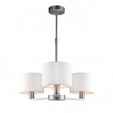 DALEY 3 Light Ceiling Pendant in Matt Nickel Plate & Vintage White Faux Silk Shades