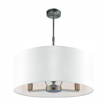 DALEY 3 Light Ceiling Pendant Matt Nickel Plate & Vintage White Faux Silk