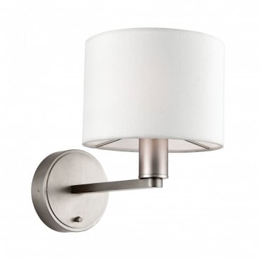 DALEY Wall Light Matt Nickel Finish & Vintage White Faux Silk